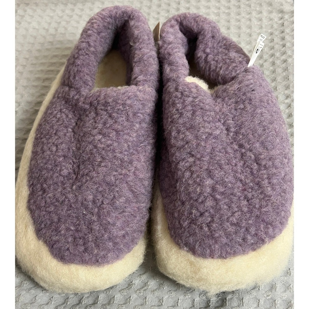 Sheep by the Sea Siberian Lilly Wool Slippers Purple Cream US 8-9 NEW